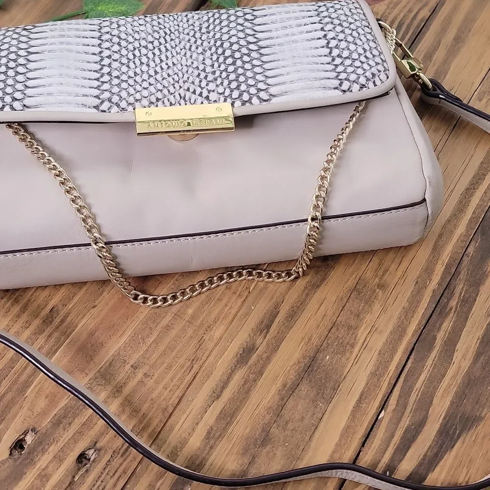 Antonio Melani. Elegant Cream and Silver Snakeskin Bag. EUC